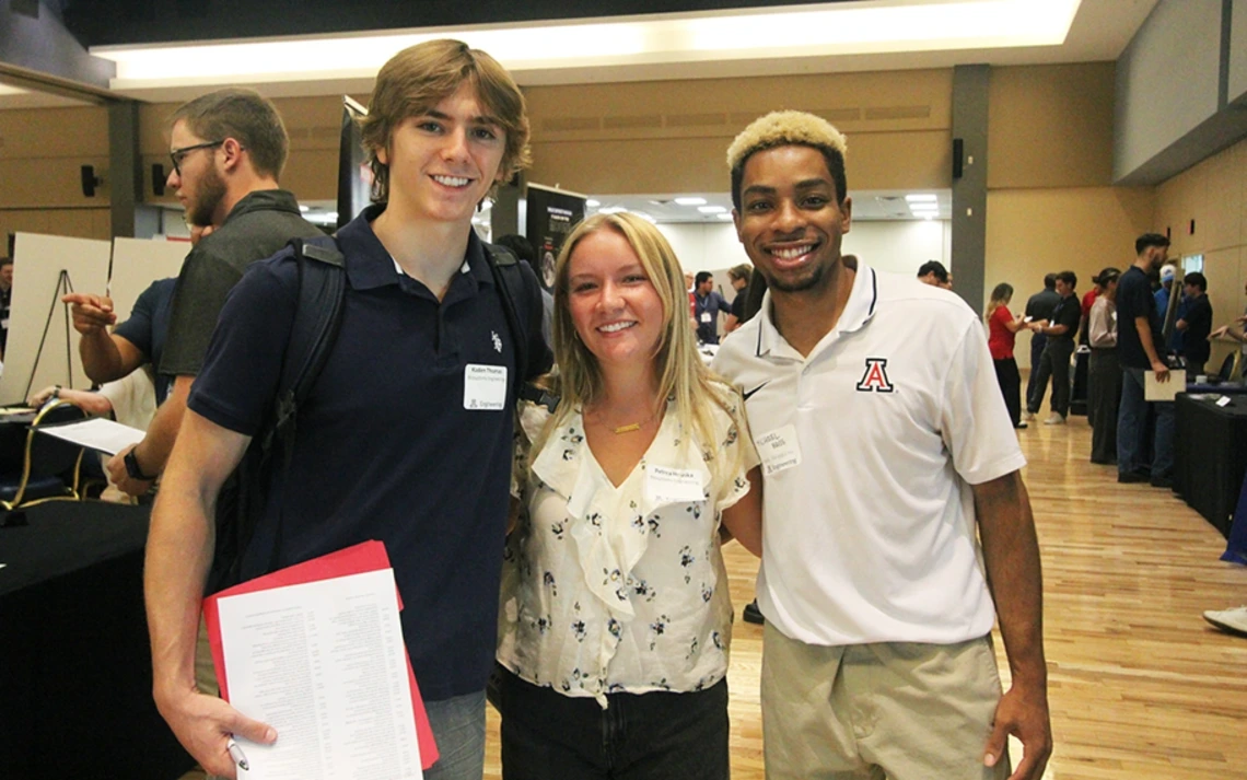 Biosystems engineering seniors Kaden Thomas and Petrea Houska with mining engineering senior Michael Bass.